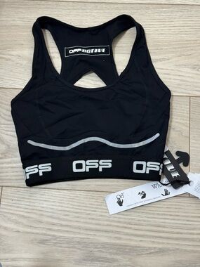 Off-White Black Sports Bra with White Logo Band